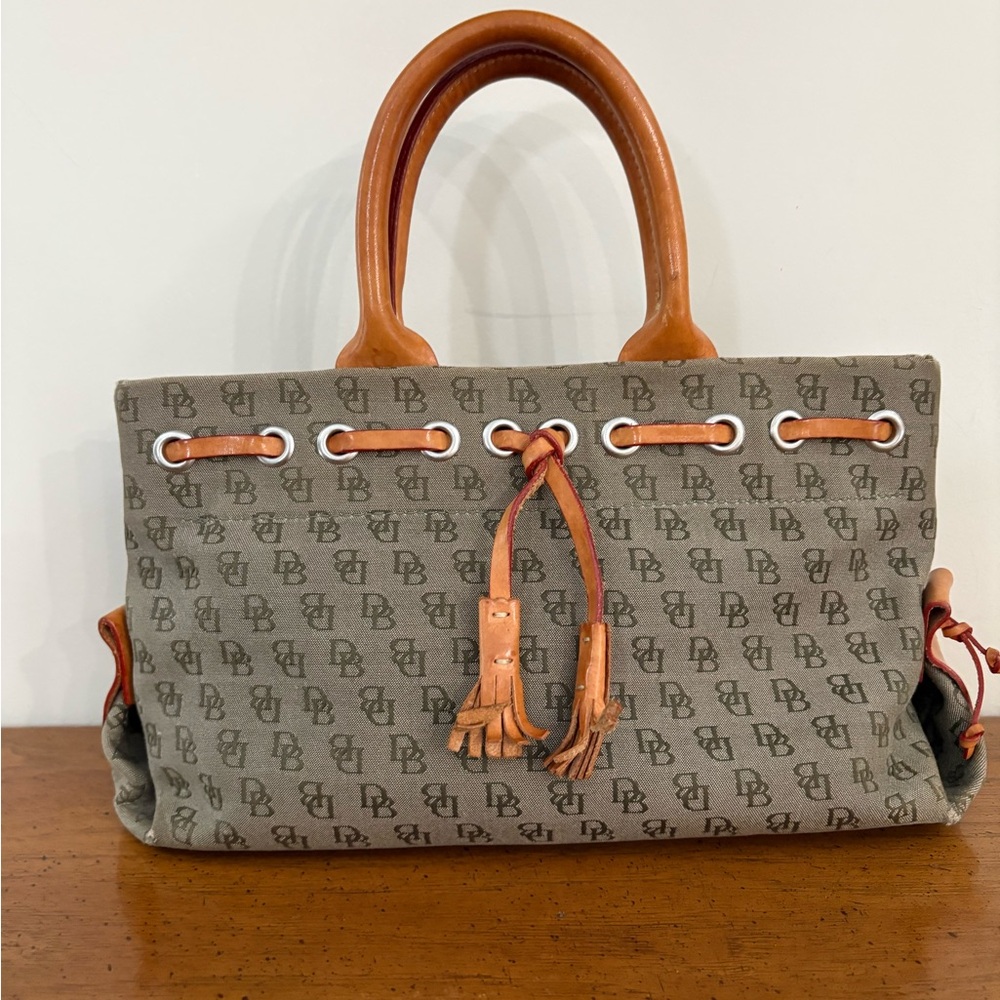 Dooney & Bourke Monogrammed Gray and Tan Tote